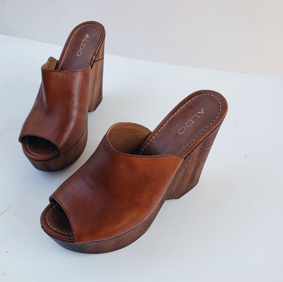 Aldo Shoes - Aldo Leather Wooden Platform Mules 39